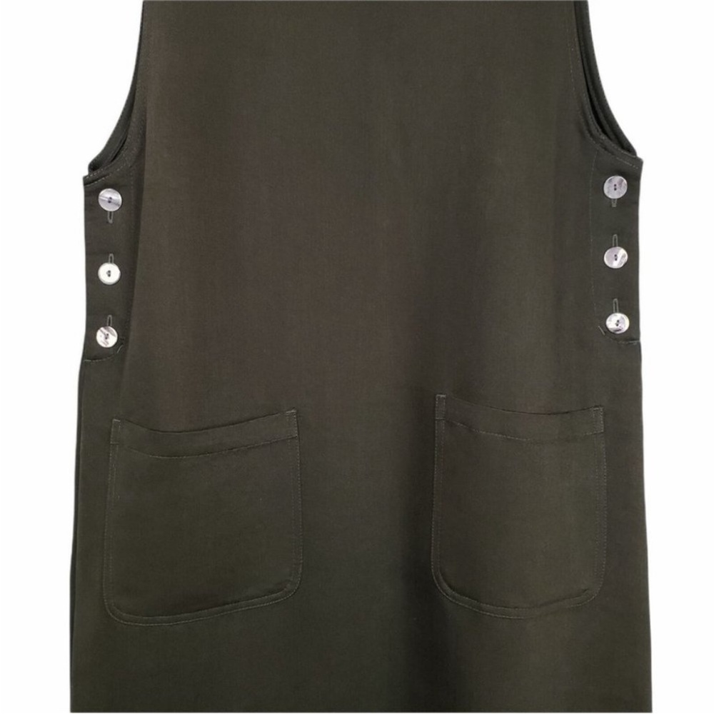 Erika StudioVintage 90s Green Side Buttons Pockets Pinafore A Line Dress Sz M